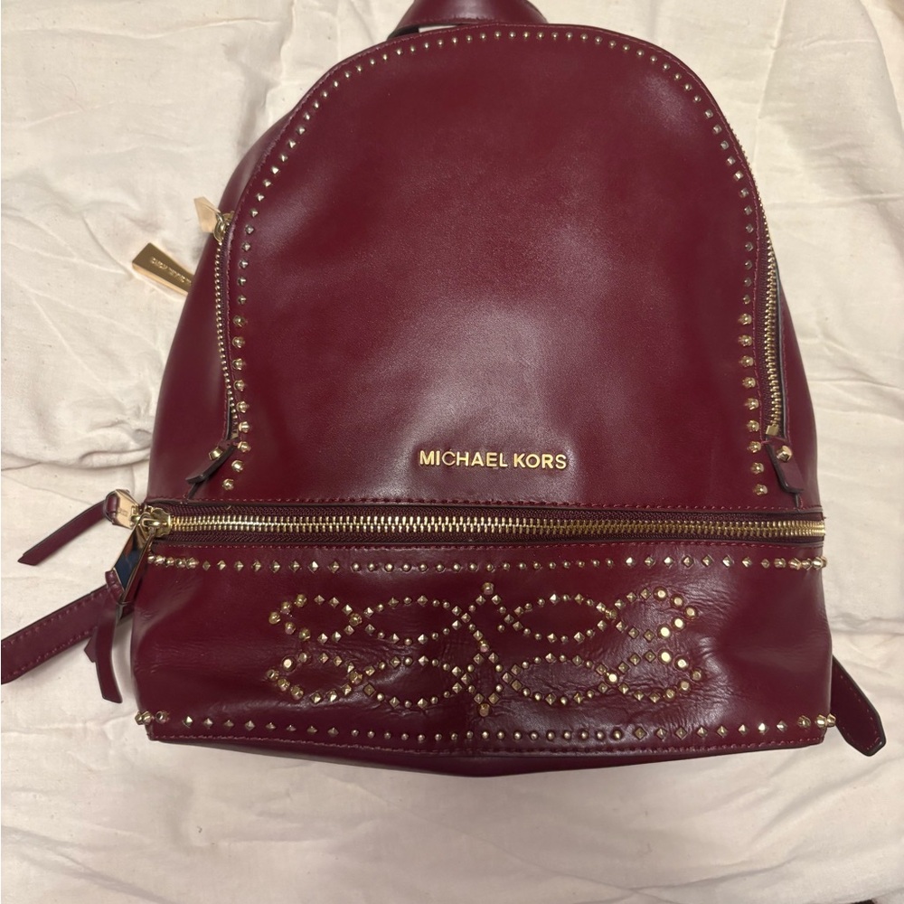 Michael Kors Red and Gold Backpack with Glossy Finish